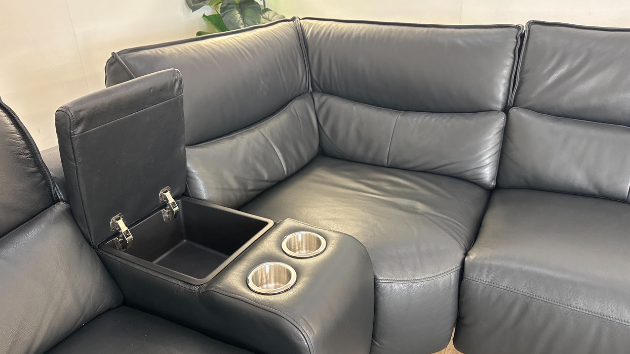 Sofology The Priestley 1.5 Console Corner 3 Recliner in Trusty Sheen Leather Jet Black