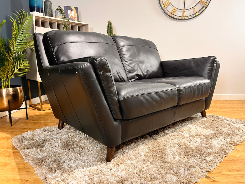 Fellini 2 Seat Leather Sofa - Hampshire Black ( WA2 )