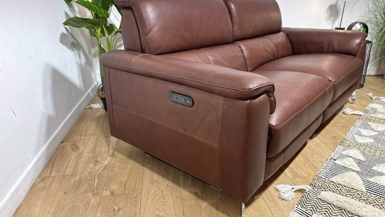 Sofology Illinois Leather 3 Seater Power Recliner/Headrest in Relaxed Soft Brown