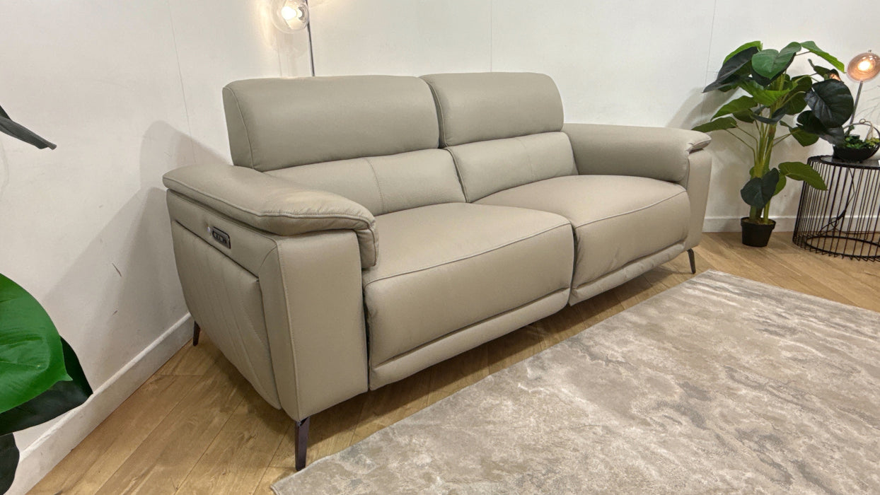 Sofology Fratelli Leather 2.5 Seater Power Recliner/Headrest in Trusty Embossed Light Grey