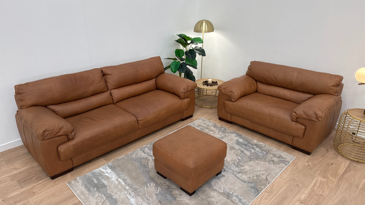 Santino 3 Seater - Loveseat - Footstool - Leather Sofa - Apollo Tan