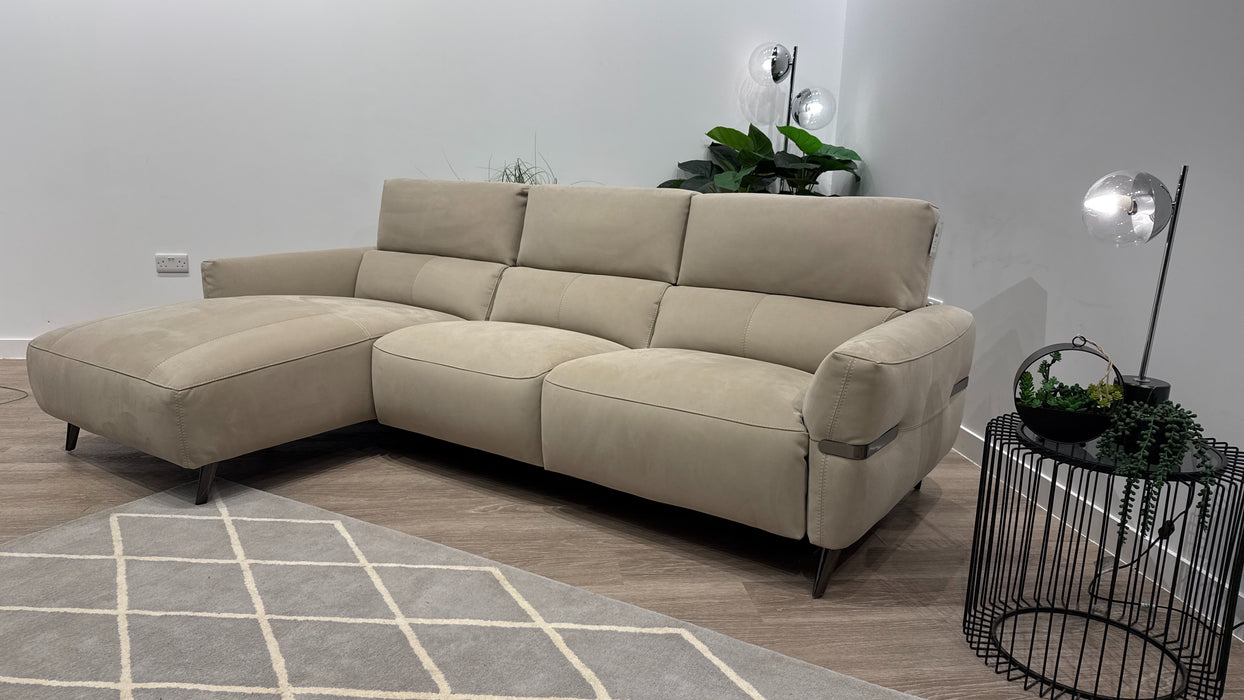 Sofology Arlington Fabric Chaise 3 Seater Power Recliner/Headrest in Lifestyle Nubuck Feel Stone