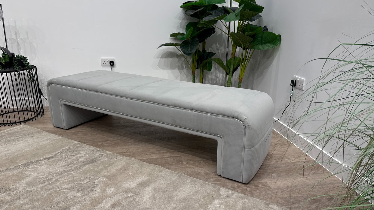 Sofology Oscar Fabric Large Bench Footstool Silver Trim in Super Matt Velvet Silver