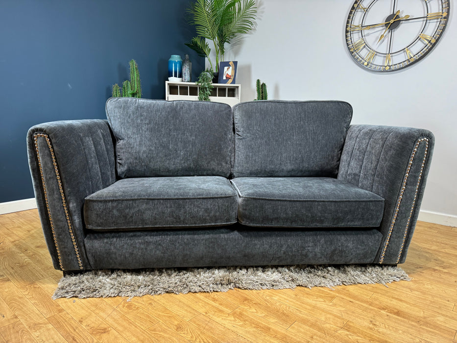 Crystal 2 Seater Full Back Fabric Sofa - Pellier Charcoal/Denny Steel Mix - (WA2)