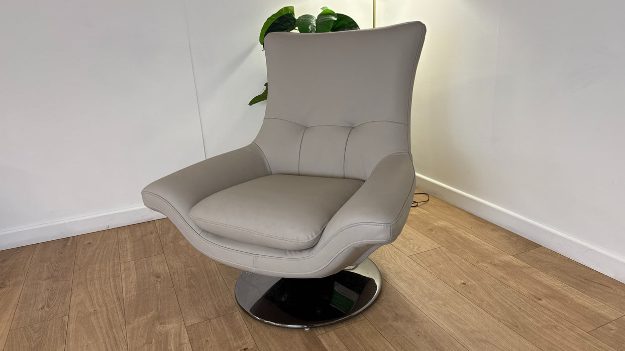 Sofology The Viento Leather Swivel Chair in Trusty Super Matt Cloud Grey