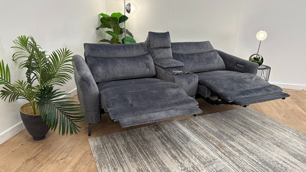 Sofology Renato Fabric 2.5 Seater Console Power Recliner Speakers in Heritage Velvet Granite