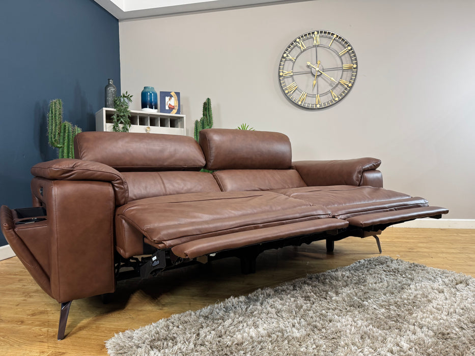 The Fratelli Leather 2.5 Seater - Trusty Embossed Chestnut - Power Headrest Power Recliner (WA2)