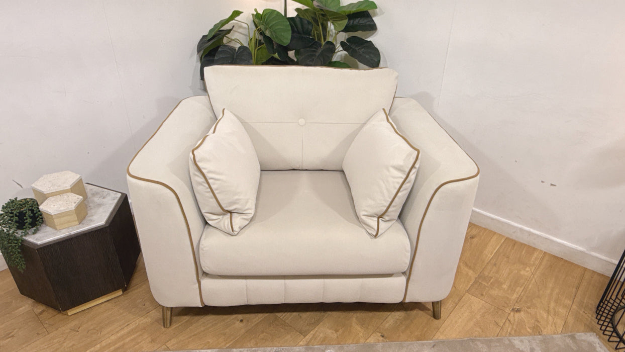 Sofology Remy Fabric Chair in Super Matt Velvet Ecru With Cream Contrast Piping