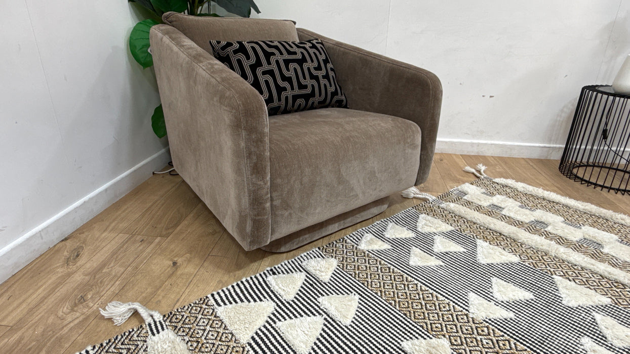 Sofology Castello Fabric Swivel Chair in Soft Chenille Latte Mix
