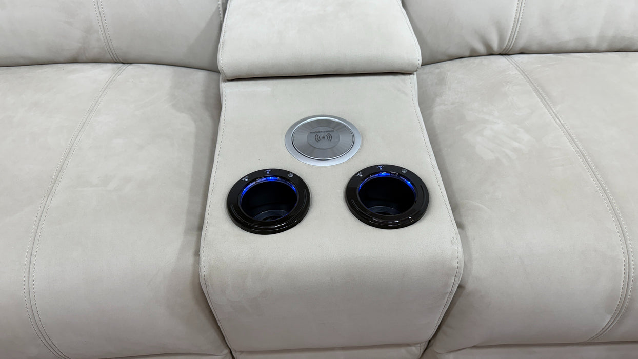 Sofology Allure Fabric 2.5 Smart Console Power Recliner/Headrest Heated Seats in Lifestyle Nubuck Feel Stone