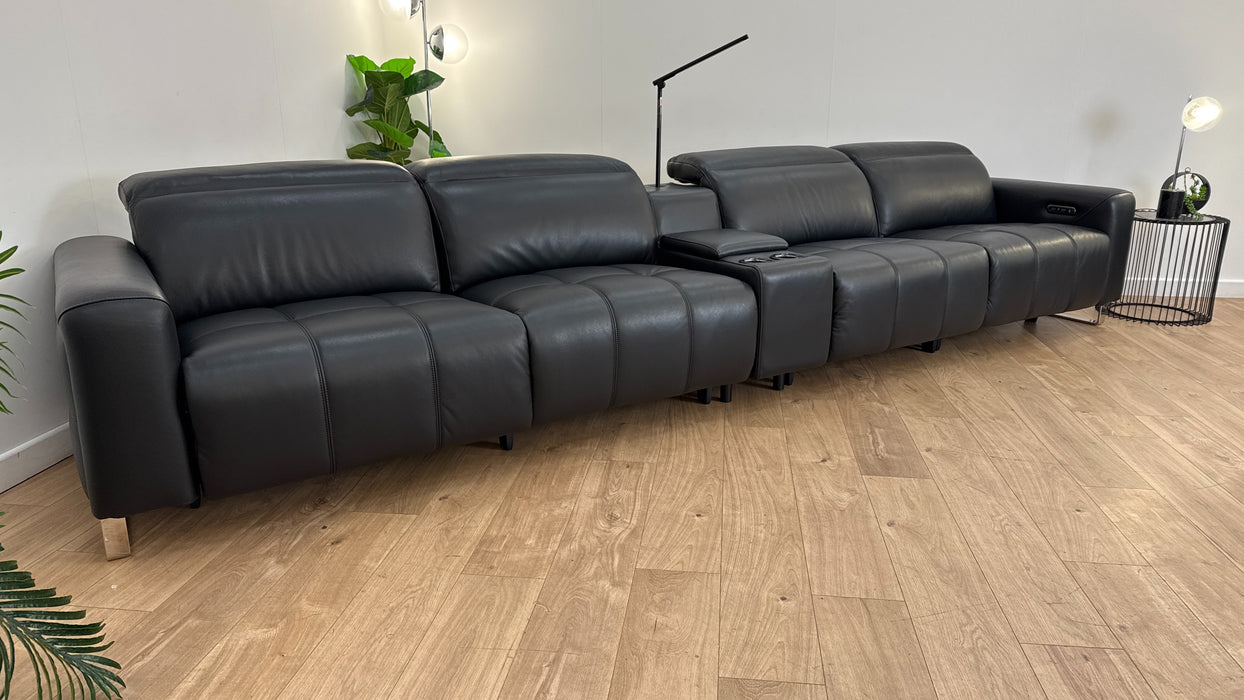 Sofology The Marvella 4 Seat Console Leather Recliner in Trusty Sheen Jet Black