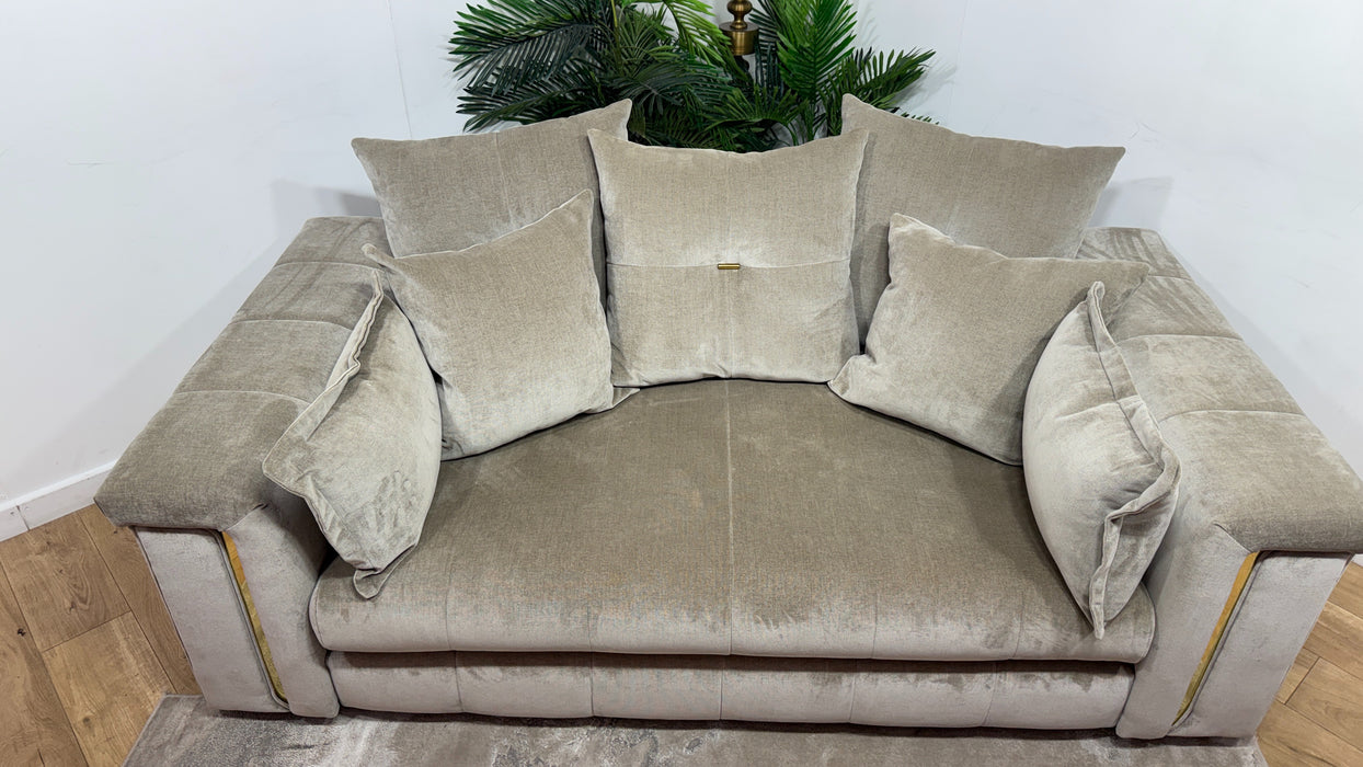 Sofology Oscar Fabric 2 Seater Gold Trim in Fine Textured Chenille Stone