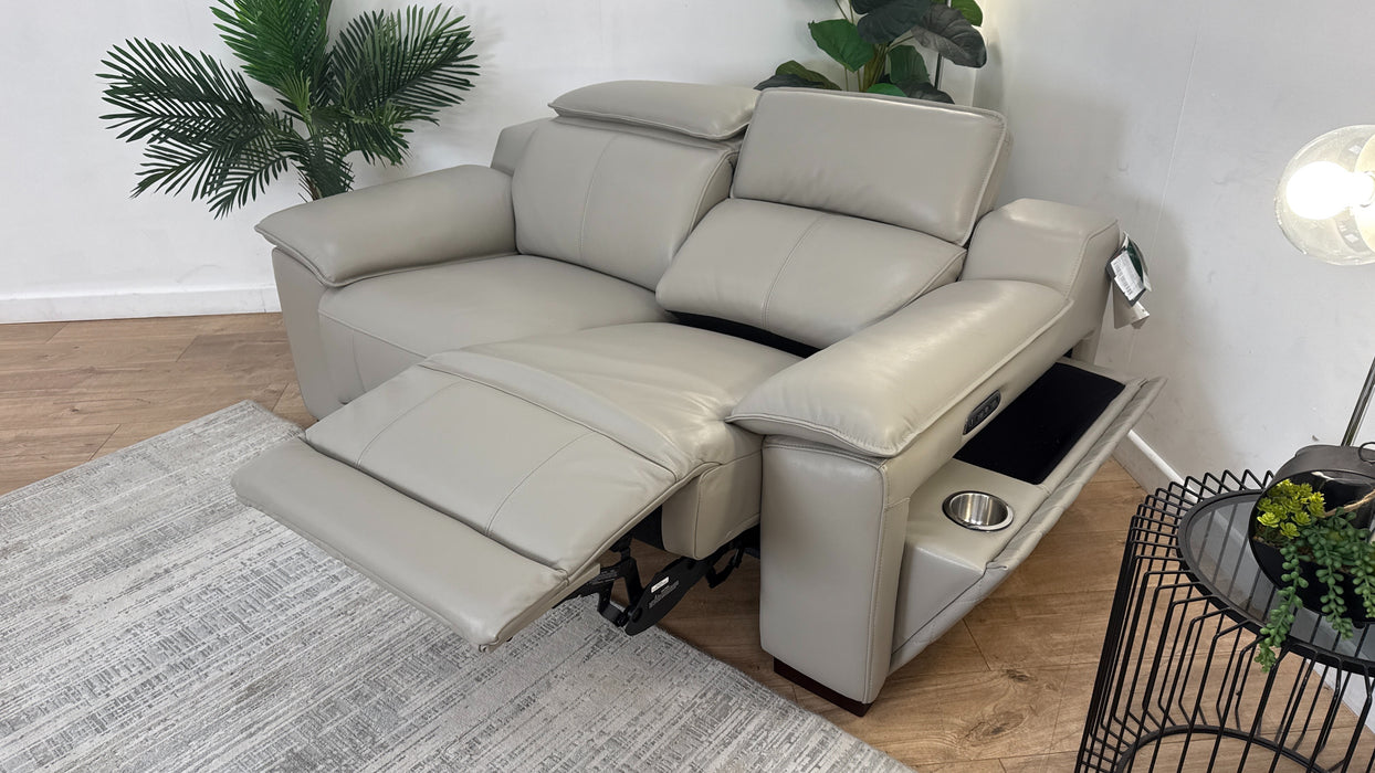 Sofology The Benz Leather 2 Seater Power Recliner/Headrest in Trusty Sheen Lead Grey