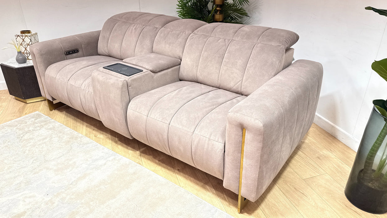 Sofology Paramount Fabric 2.5 Seater Console Power Recliner/Headrest Speakers in Lifestyle Flecked Nutmeg