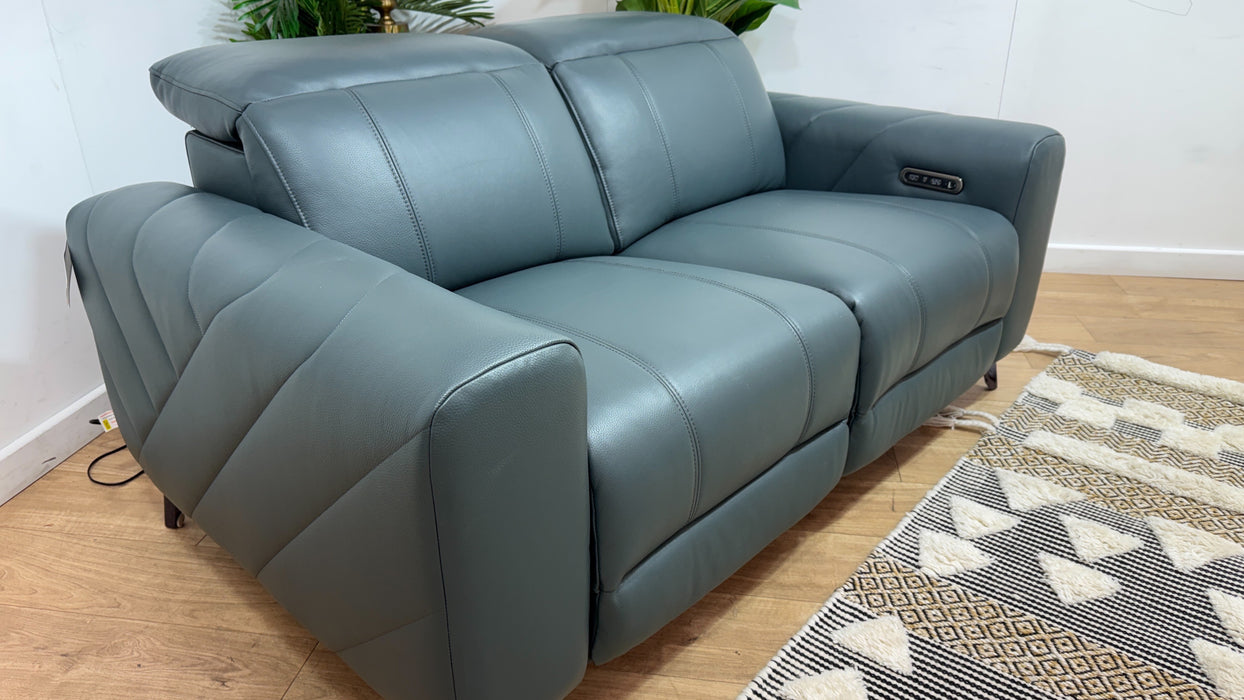 Sofology Allure Leather 2 Seater Power Recliner/Headrest in Trusty Embossed Peacock