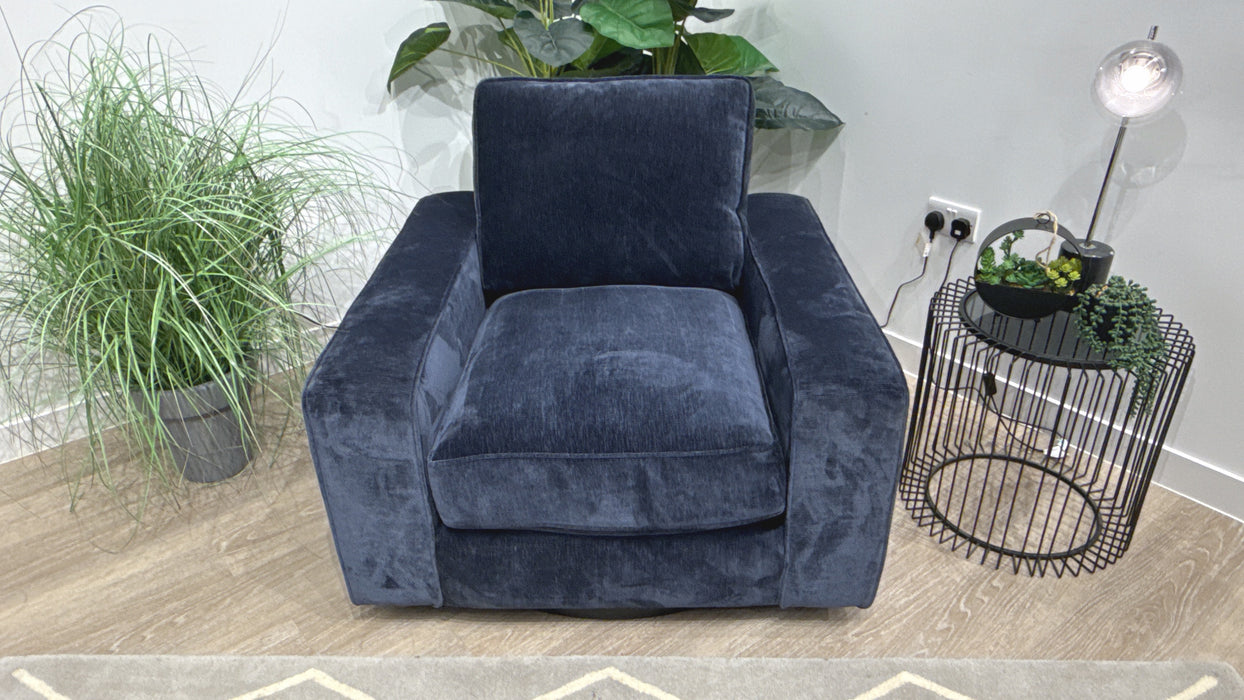 Sofology Laurent Fabric Accent Swivel Chair in Luxury Deep Pile Chenille Denim Mix