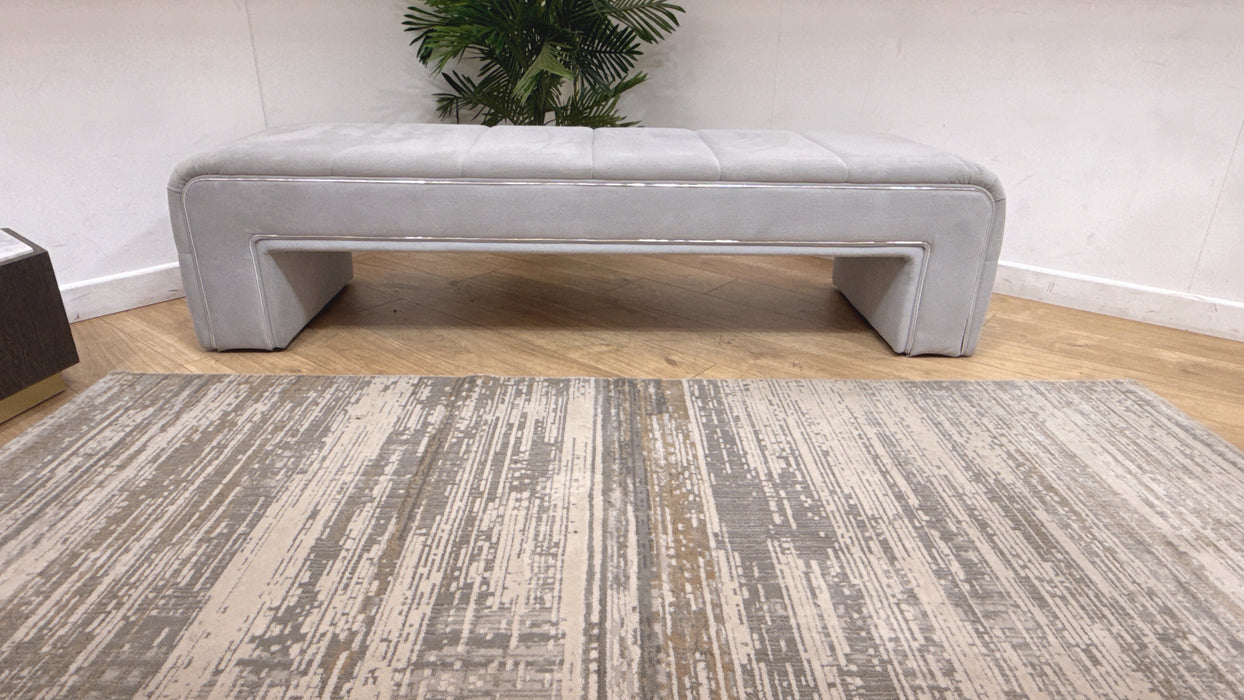 Sofology Oscar Fabric Large Bench Footstool Silver Trim in Super Matt Velvet Silver