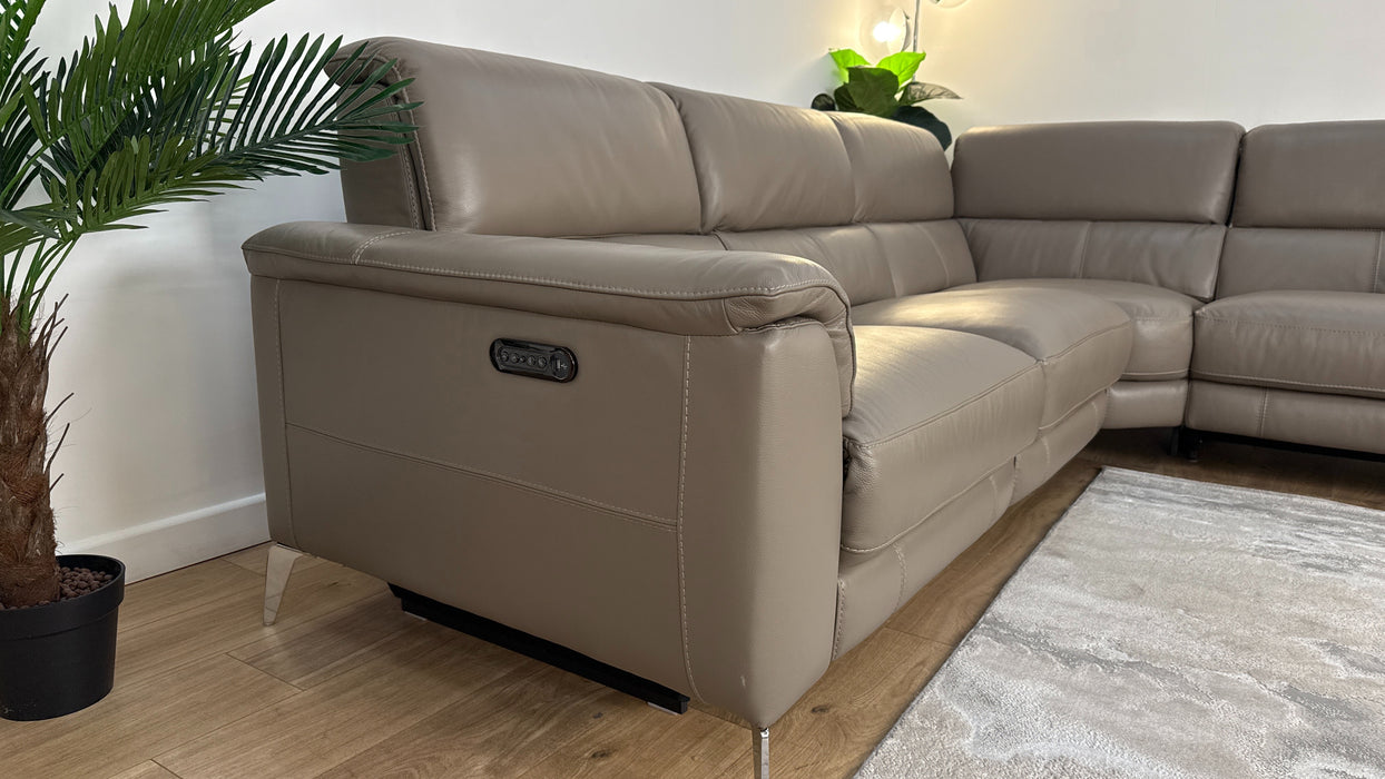 Sofology The Illinois 2 Corner 1 Leather Recliner Sofa in Trusty Soft Sheen Taupe