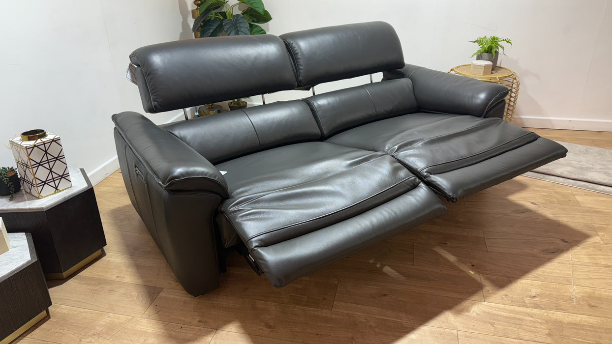 Sofology Hugo Leather 2.5 Seater Power Recliner/Headrest in Trusty Embossed Charcoal