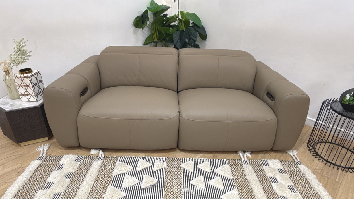 Sofology Solace 3 Seater Power Recliner/Headrest Heated Seats in Sample Taupe