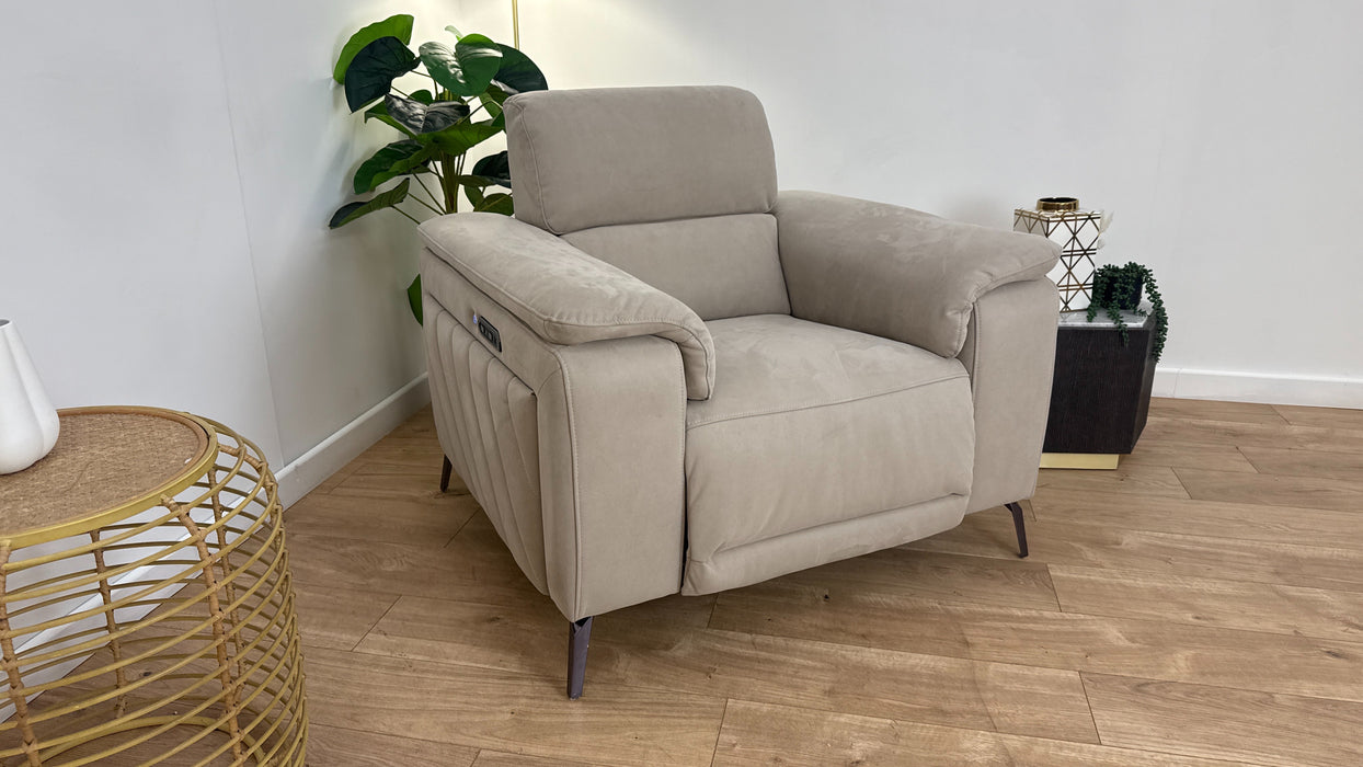 Sofology The Fratelli Fabric Chair Power Recliner/Headrest in Lifestyle Nubuck Feel Stone