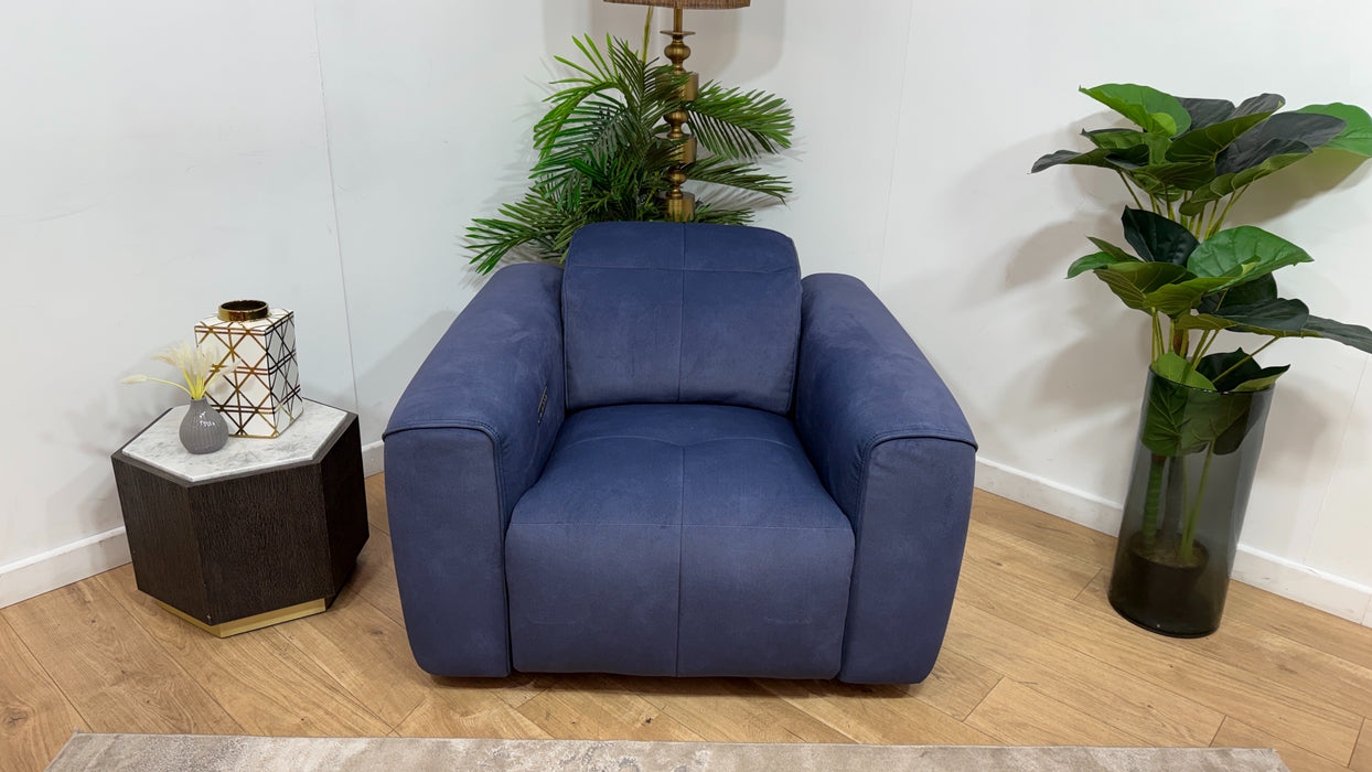 Sofology Riviera Fabric Chair Power Recliner/Headrest in Lifestyle Flecked Navy