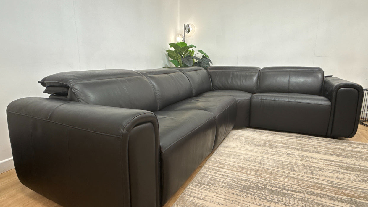Sofology Premiere Leather 3 Corner 1.5 Power Recliner/Headrest in Trusty Embossed Jet Black