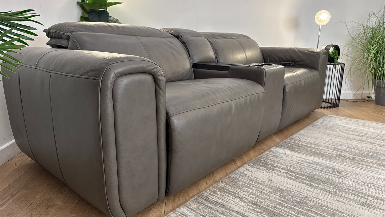 Sofology Premiere Leather 2.5 Seater Smart Console Power Recliner/Headrest in Trusty Embossed Grey