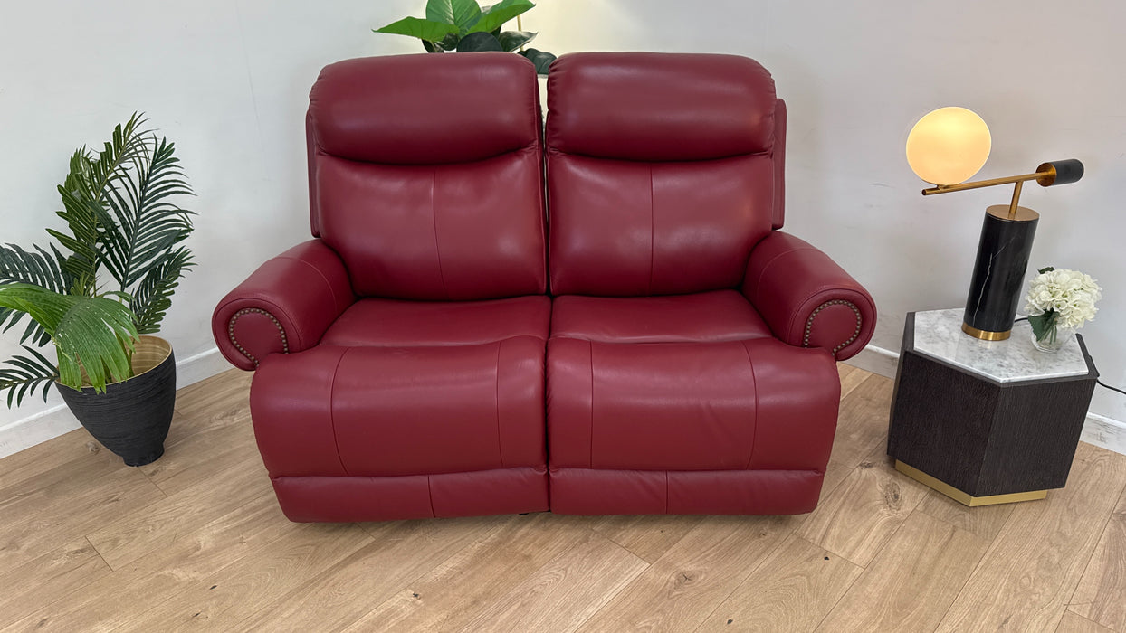 Benton 2 Seater Sofa - Power Recliner Leather - Cranberry