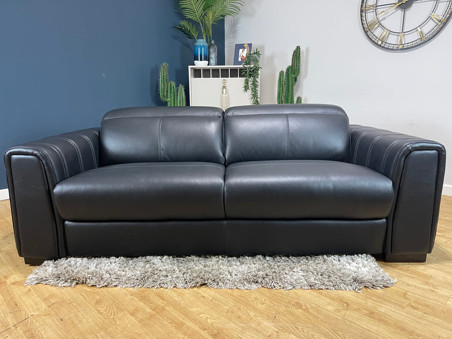 Mason 3 Seater Trusty Embossed Jet Black Leather (WA2)