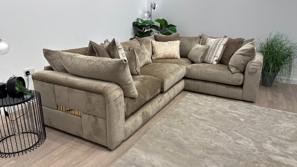 Sofology Westwood Fabric 3 Corner 1 Gold Trim in Teddy Chenille Mink Mix