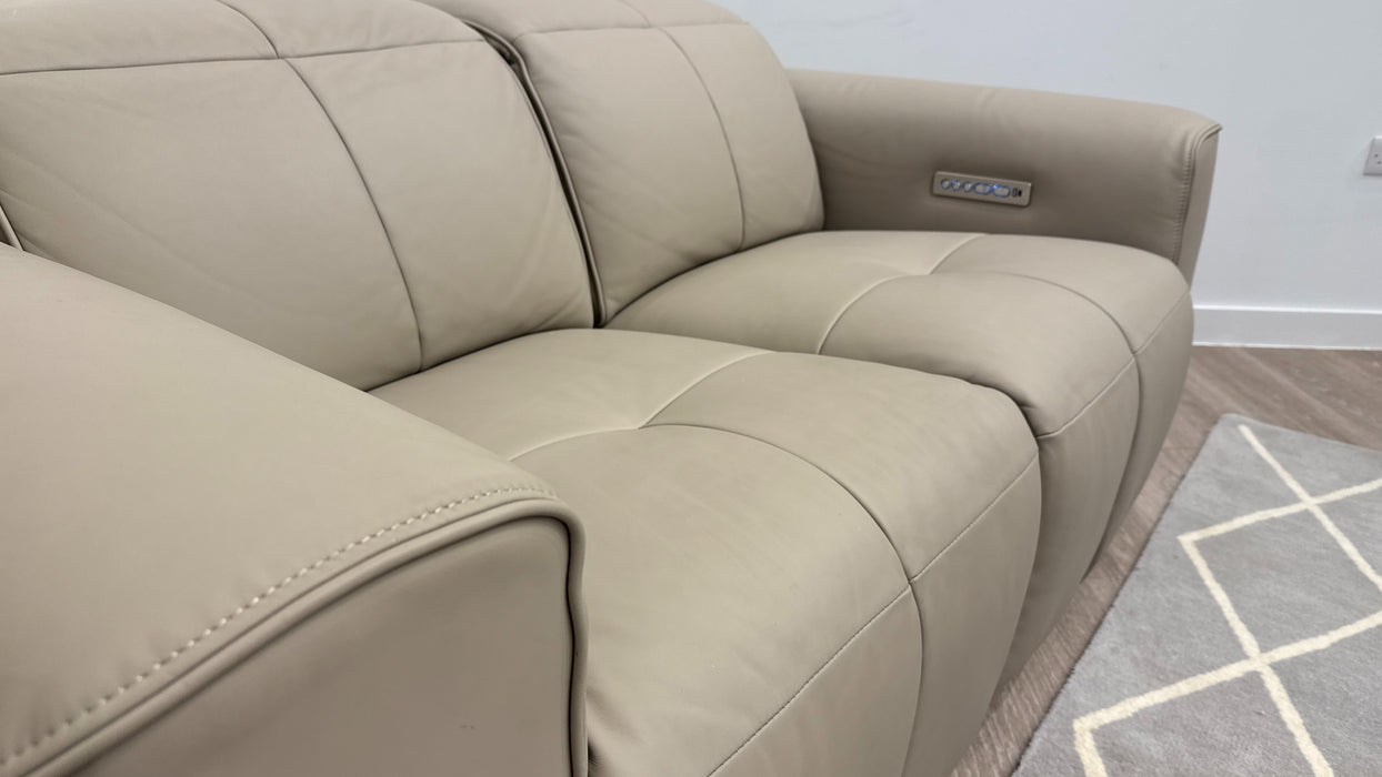 Sofology Riviera Leather 2 Seater Power Recliner/Headrest in Trusty Super Matt Putty