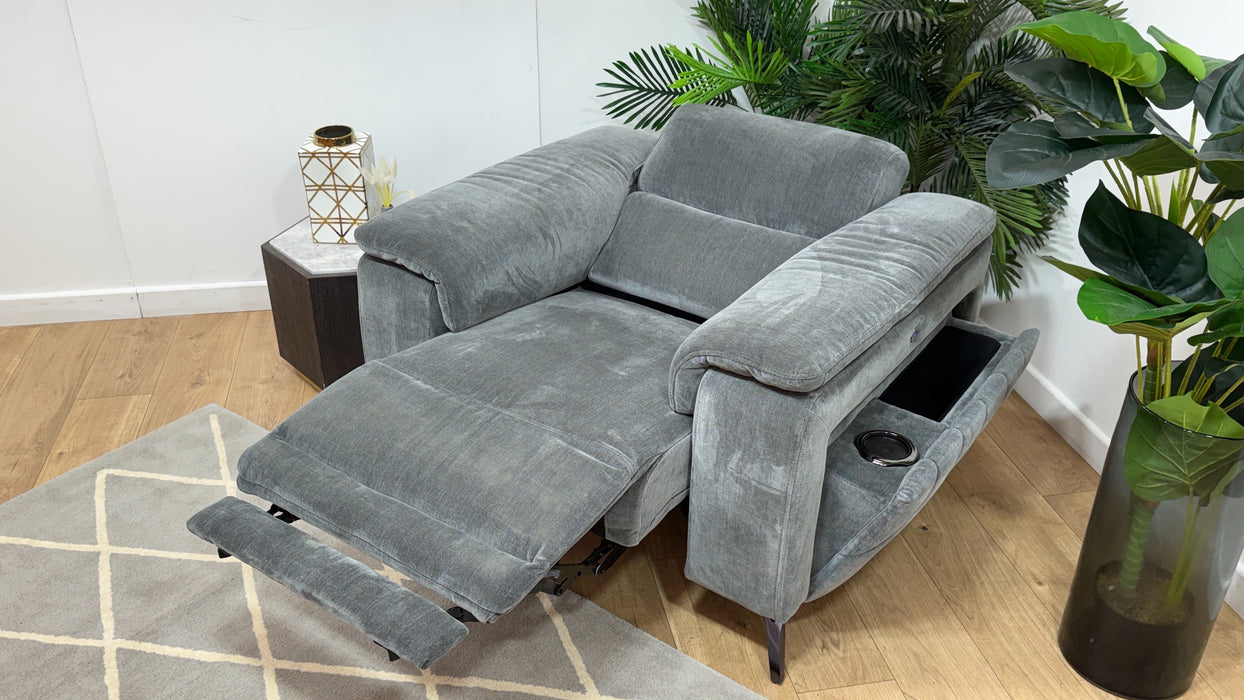 Sofology Fratelli Fabric Chair Power Recliner/Headrest in Relaxed Chenille Charcoal