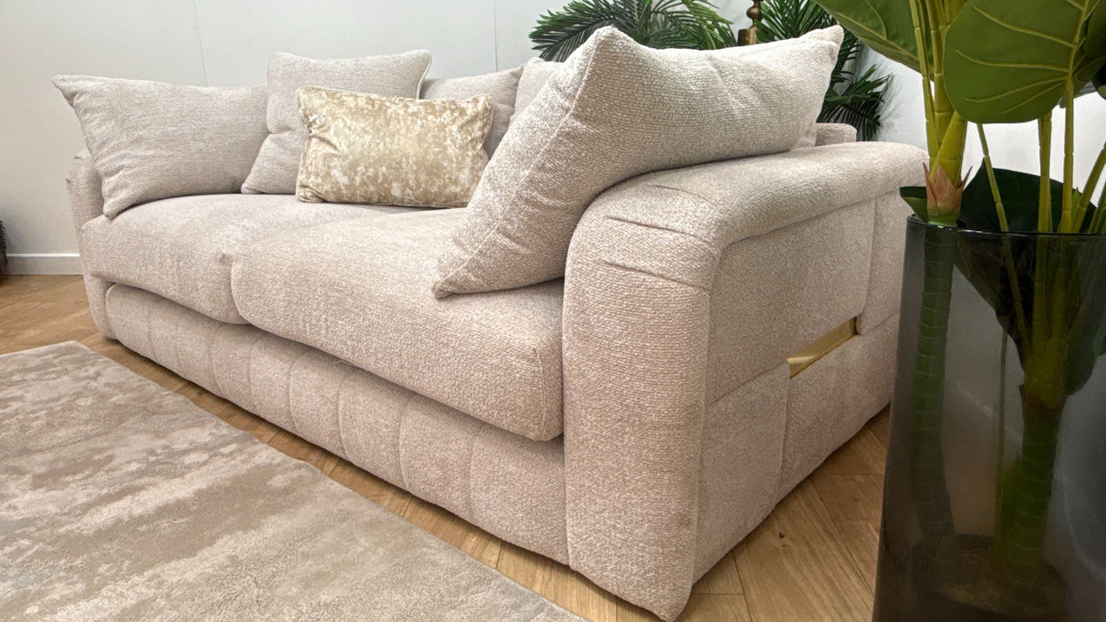 Sofology Westwood Fabric 3 Seater Gold Trim in Teddy Chenille Mist Mix