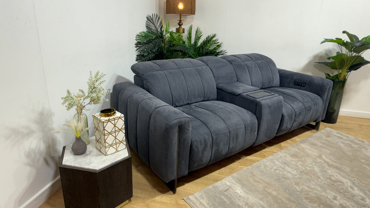 Sofology Paramount Fabric 2.5 Seater Console Power Recliner/Headrest Speakers in Lifestyle Nubuck Feel Charcoal