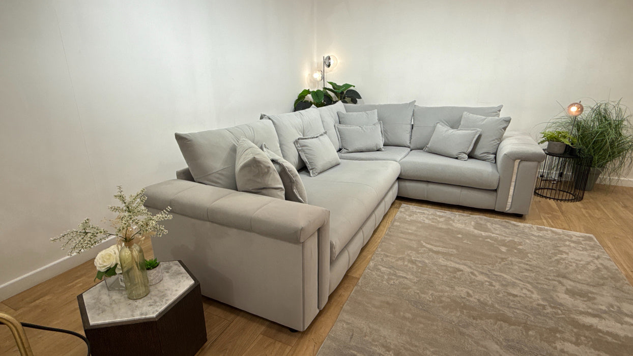 Sofology Oscar Fabric 3 Corner 1 Silver Trim in Super Matt Velvet Silver