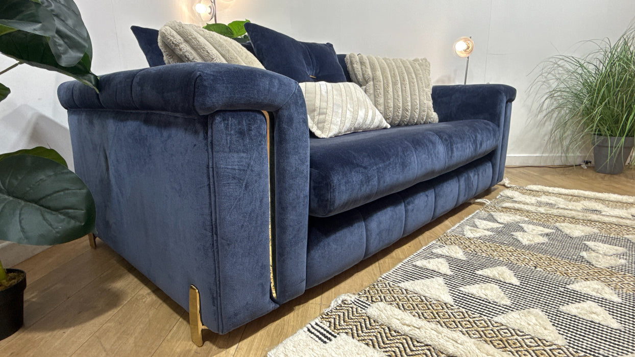 Sofology Oscar Fabric 2 Seater Gold Trim in Fine Textured Chenille Denim Mix