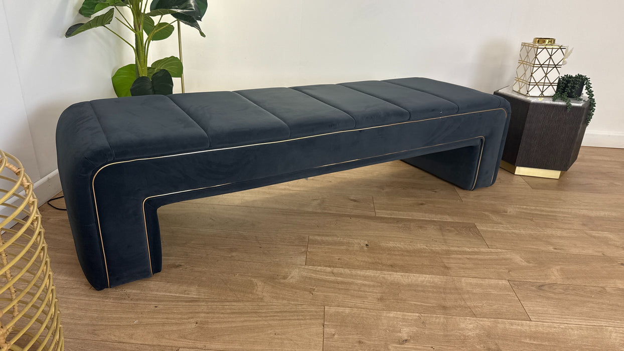Sofology The Oscar Large Bench Footstool Gold Trim in Super Matt Velvet Charcoal