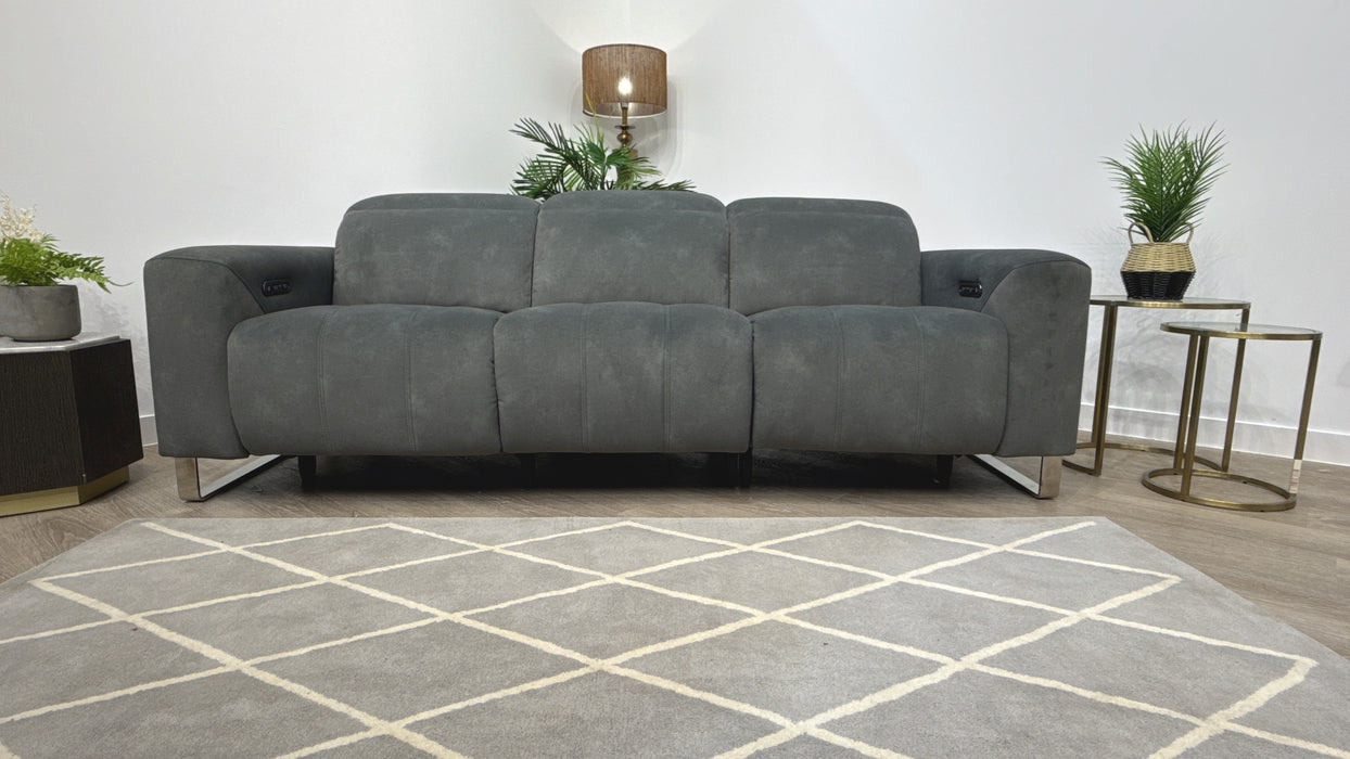 Sofology Marvella Fabric 3 Seater Power Recliner/Headrest in Lifestyle Flecked Mineral Green