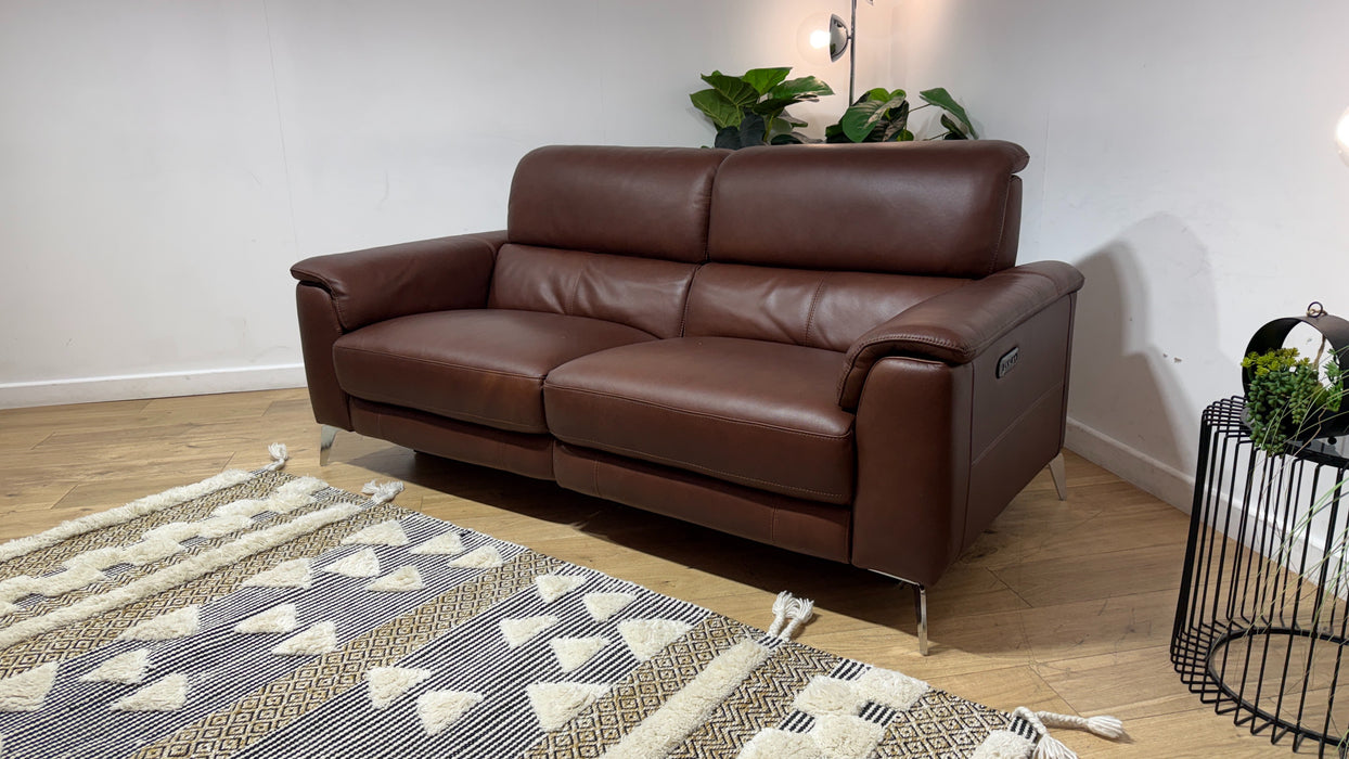 Sofology Illinois Leather 3 Seater Power Recliner/Headrest in Relaxed Soft Brown