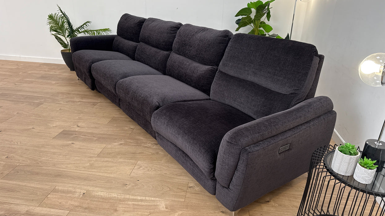 Charmouth 4 Seater Power Reclining Sofa - Fabric - Black