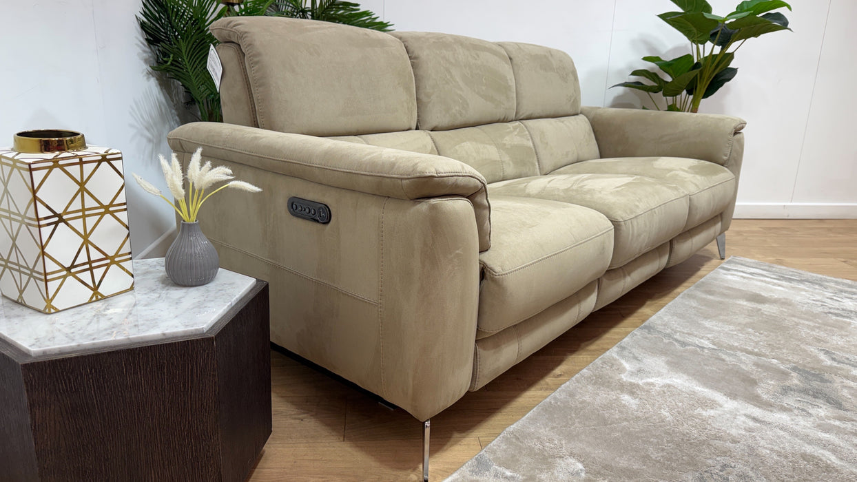 Sofology Illinois Fabric 3 Seater Power Recliner/Headrest Heated Seats in Lifestyle Textured Taupe