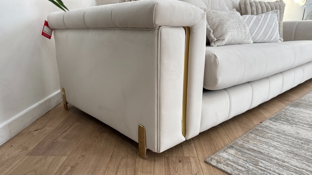 Sofology The Oscar Fabric 4 Seater Gold Trim in Super Matt Velvet Ecru Mix