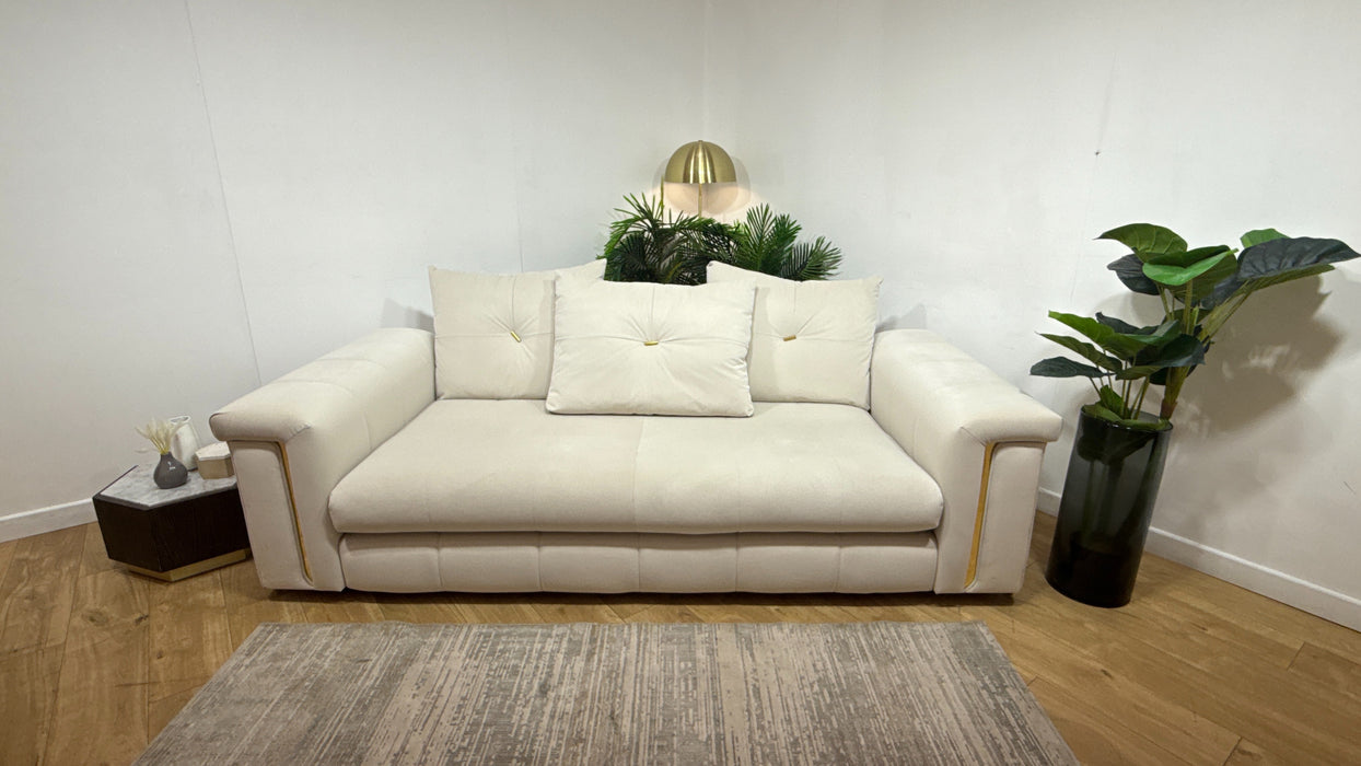 Sofology Oscar Fabric 3 Seater Gold Trim in Super Matt Velvet Ecru Mix