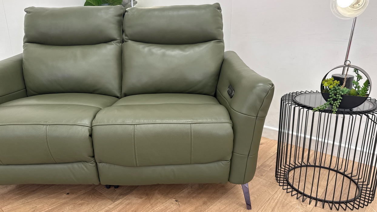 Sofology Renato Leather 2 Seater Power Recliner in Trusty Embossed Dark Olive