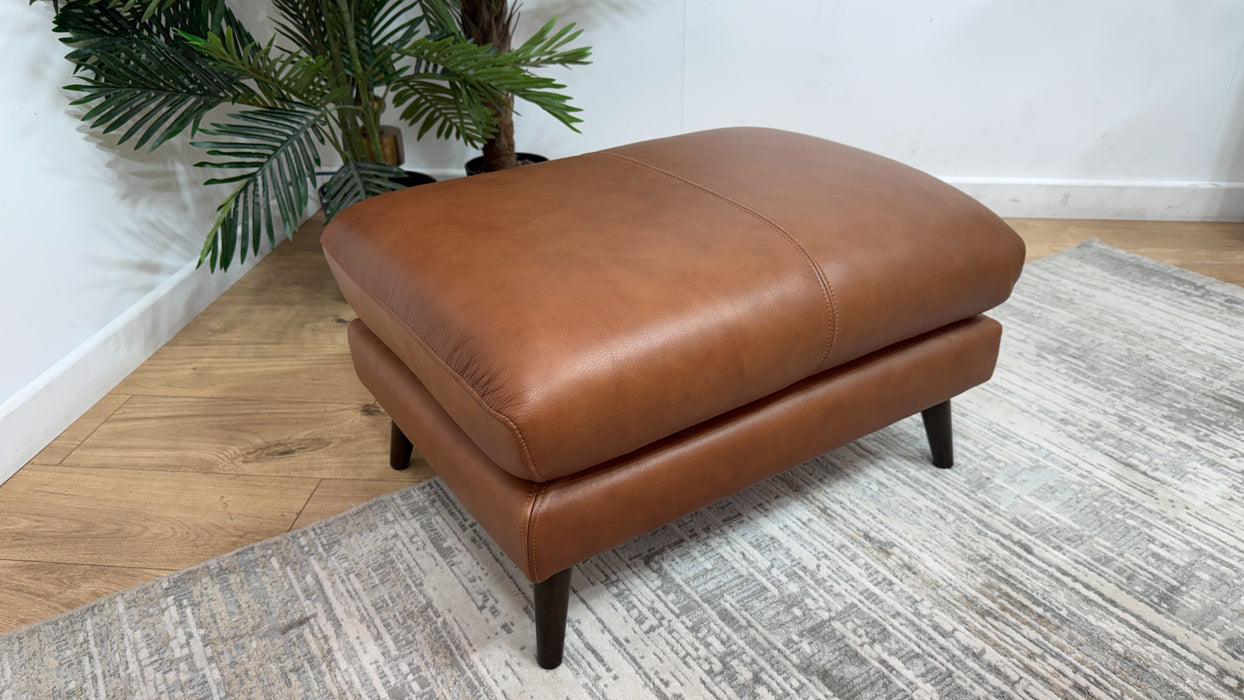 Sofology Adler Leather Designer Footstool in Relaxed Soft Tan