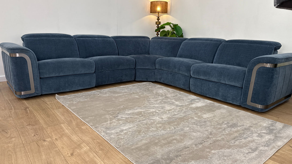 Sofology Plaza Fabric 3 Corner 3 Triple Power Recliner/Headrest in Relaxed Chenille Denim