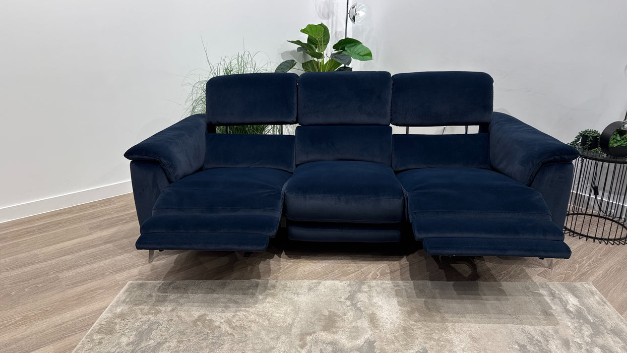 Sofology Illinois Fabric 3 Seater Power Recliner/Headrest in Lifestyle Mottled Navy Blue