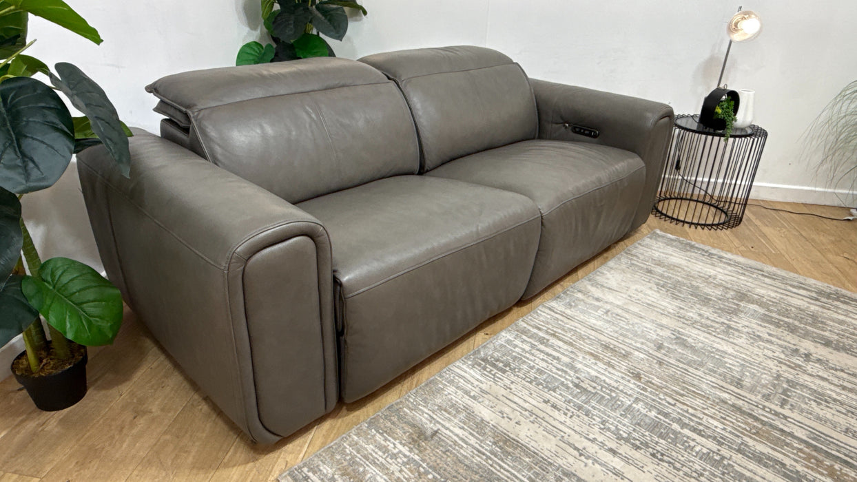 Sofology Premiere Leather 2.5 Seater Power Recliner/Headrest Heated Seat in Trusty Embossed Grey