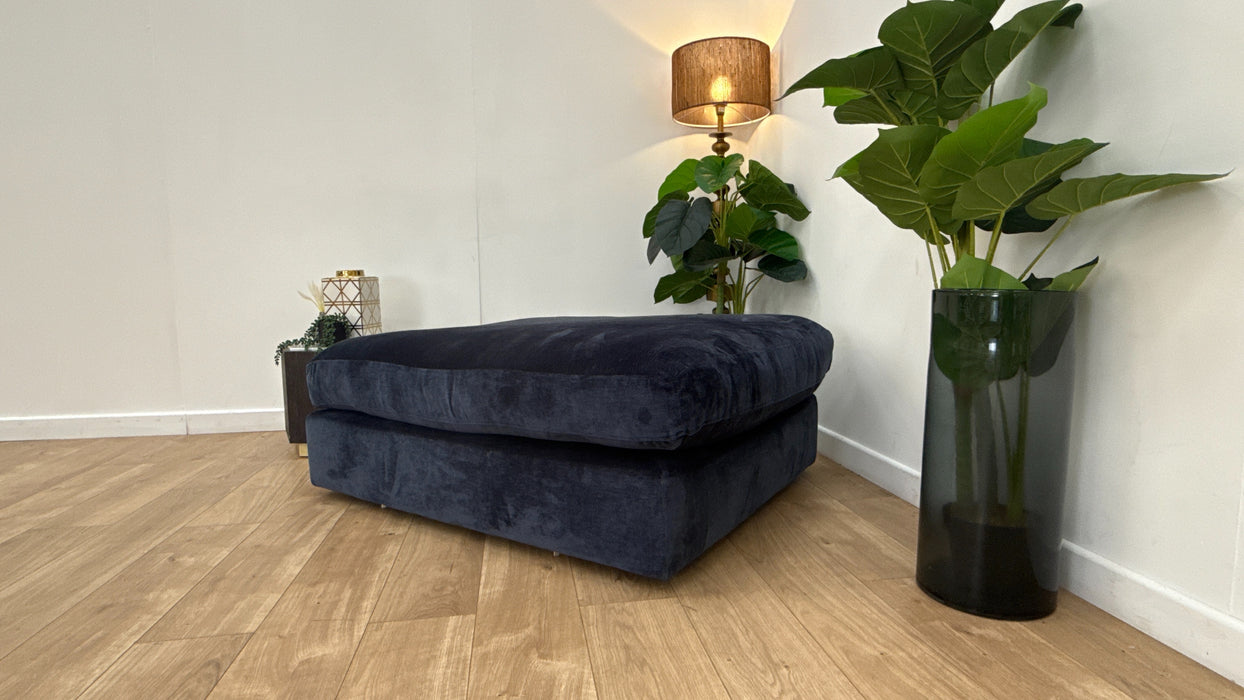 Sofology Bellagio Fabric Footstool Feather Flex Filling in Luxury Deep Pile Chenille Denim